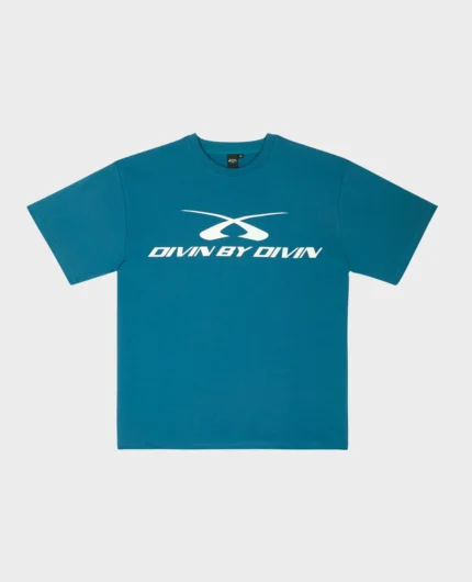 T-shirt DIVIN BY DIVIN bleu sarcelle avec logo arc blanc