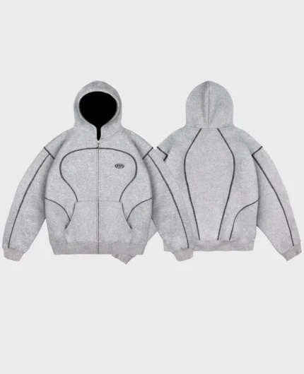 Sweat à capuche zippé à coutures grises