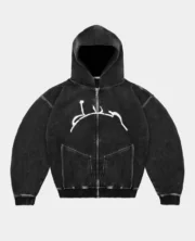 Sweat à capuche entièrement zippé noir délavé